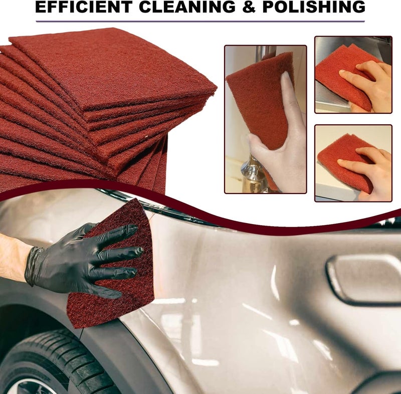SACKORANGE Premium 10 Pack 6" x 9" Red General Purpose Scuff Pads - Scuffing, Scouring, Sanding, Paint Primer Prep Adhesion Scratch - Surface Preparation Automotive Car Auto Body Woodworking Wood (400 Grit) - Image 5